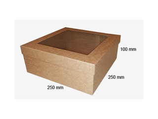 Microcorrugated cardboard box with window, 250x250x100mm, brown