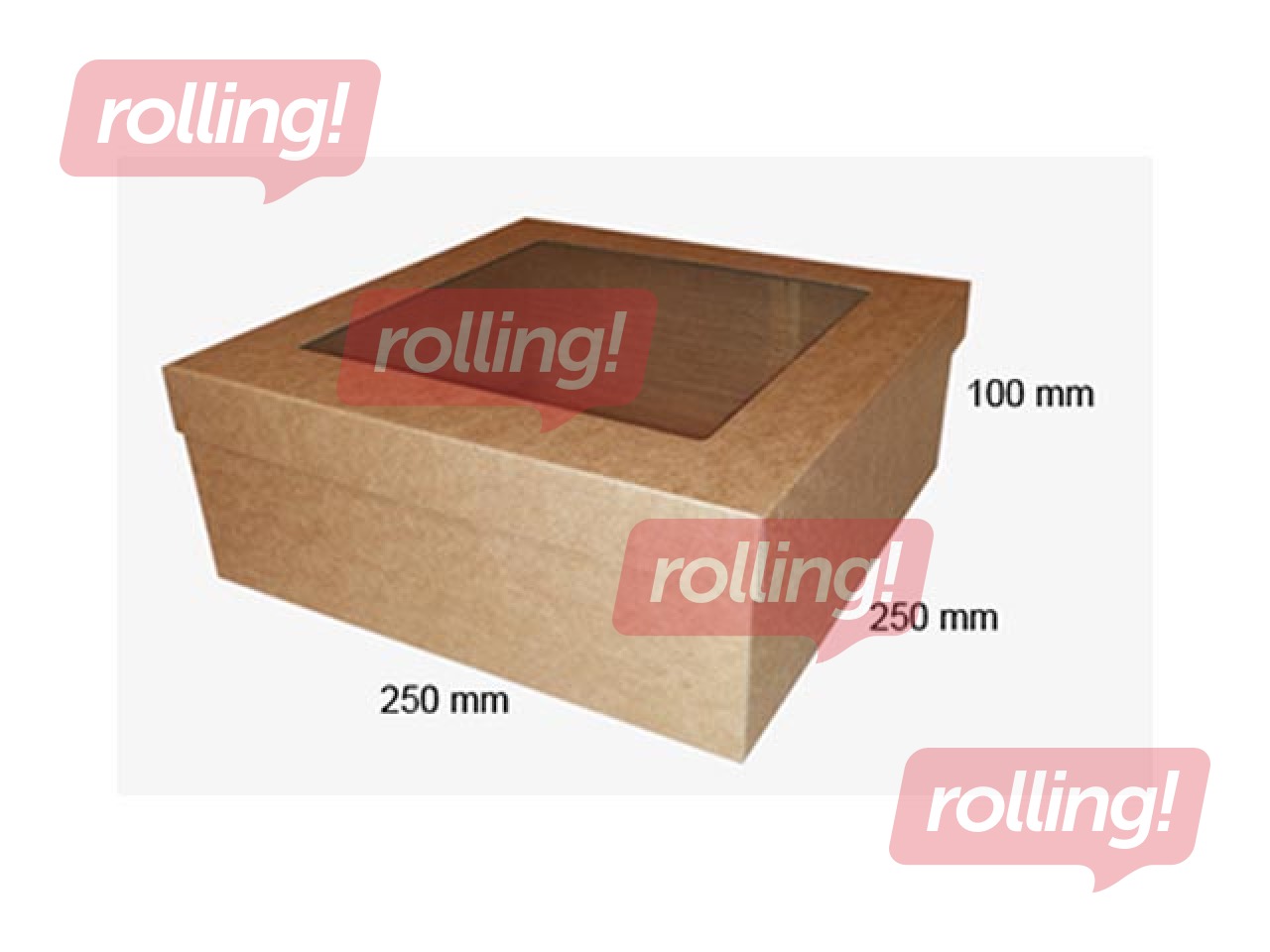 Microcorrugated cardboard box with window, 250x250x100mm, brown