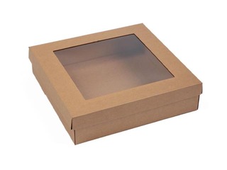 Gift box with window, 320 x 320 x 80 mm, brown