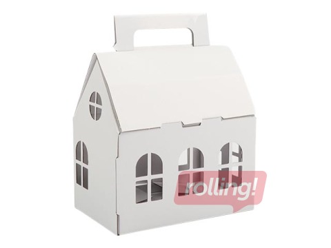 Dāvanu kastīte Ziemassvētku mājiņa, kartona, balta, 200x130x120mm (+90mm)