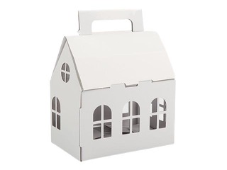 Dāvanu kastīte Ziemassvētku mājiņa, kartona, balta, 200x130x120mm (+90mm)