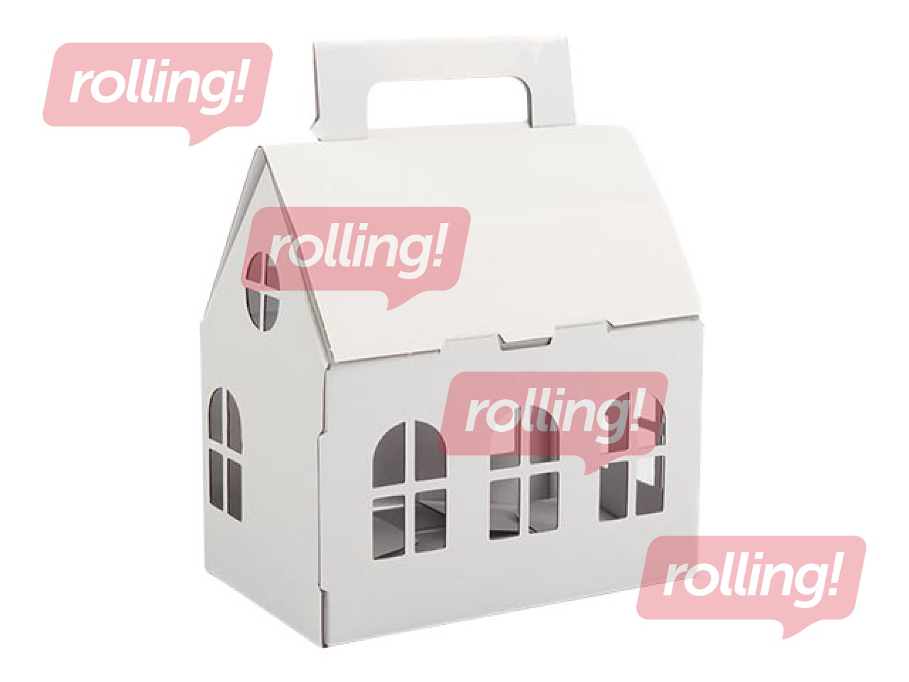 Dāvanu kastīte Ziemassvētku mājiņa, kartona, balta, 200x130x120mm (+90mm)