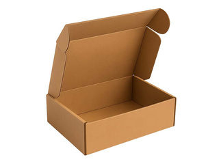 Corrugated cardboard box with flap lid, brown, 320×280×70mm