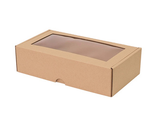 Packaging box with window and foldable lid, 230x127x60mm