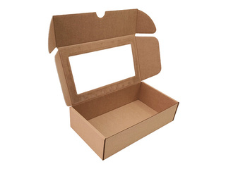 Packaging box with window and foldable lid, 230x127x60mm