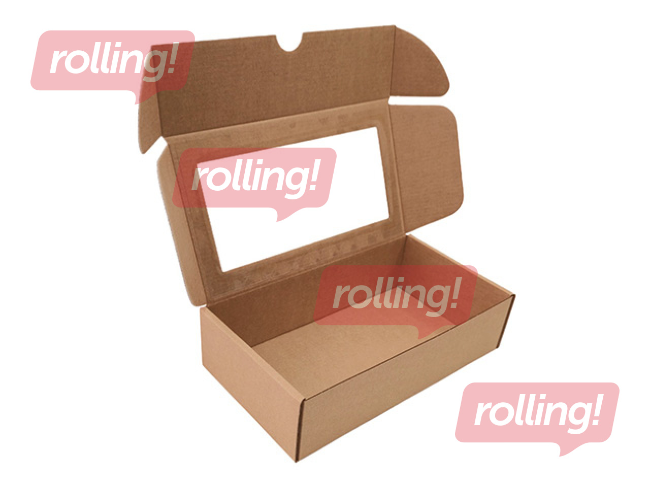 Packaging box with window and foldable lid, 230x127x60mm