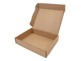 Corrugated cardboard box with hinged lid, brown, 350x280x70mm