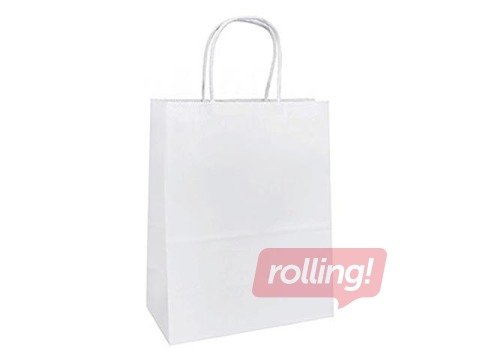 Dāvanu maisiņš papīra TOPTWIST 240x110x310mm, balts kraftpapīrs