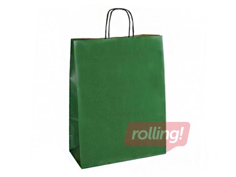 Paper gift bag TOPTWIST 240x110x310mm, dark green craft paper
