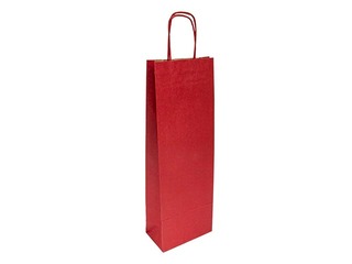 Paper bag with a braided handle for bottles, 140x80x400mm, kraft paper, burgundy
