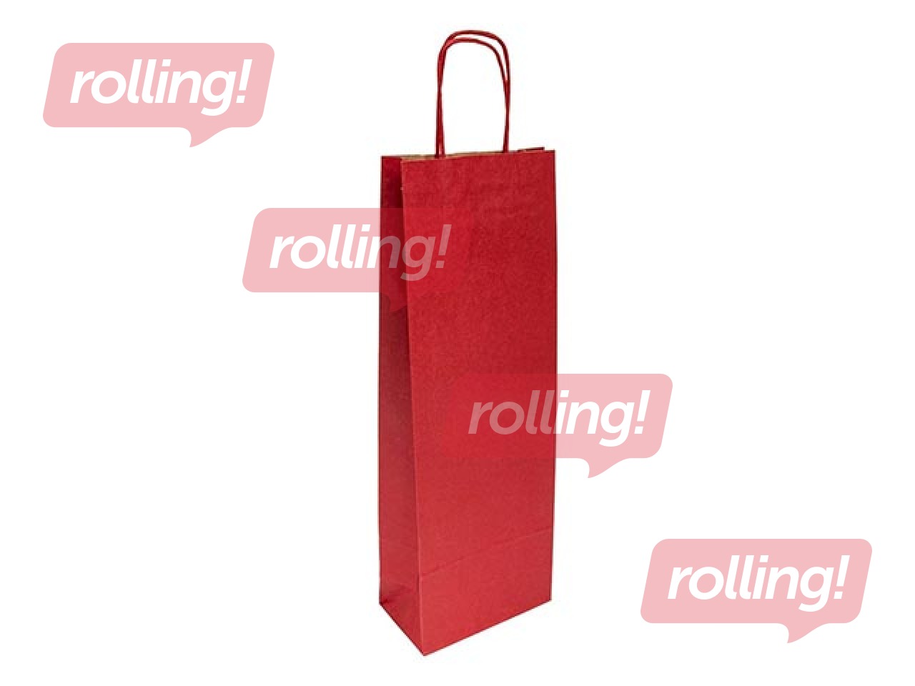 Paper bag with a braided handle for bottles, 140x80x400mm, kraft paper, burgundy