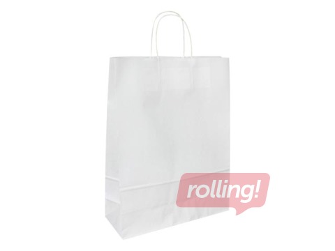 Dāvanu maisiņš ar vītiem rokturiem, balts, 320x120x410mm