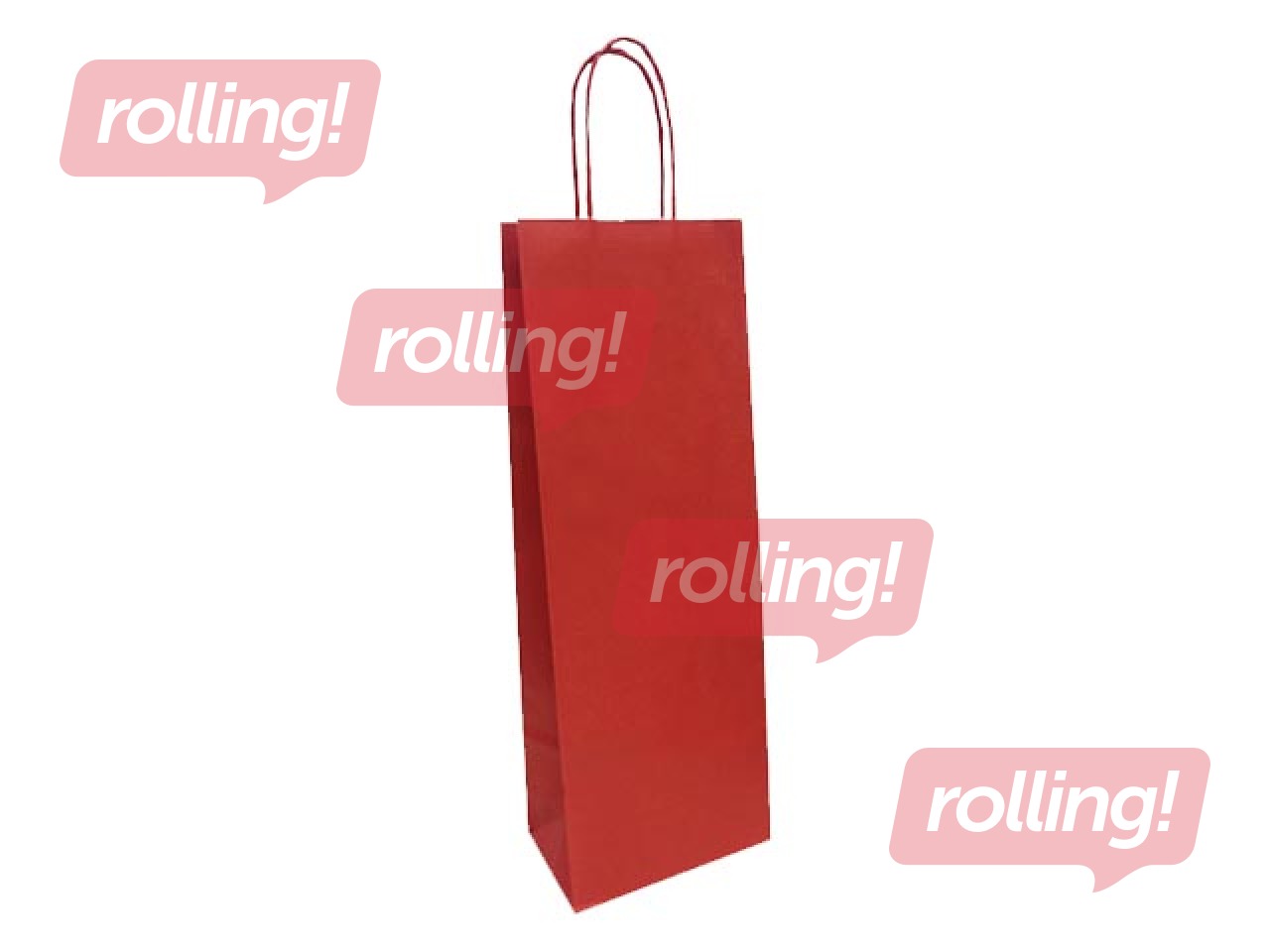 Papīra maisiņš ar pītu rokturi pudelēm 140x80x390mm, kraftpapīra, sarkans