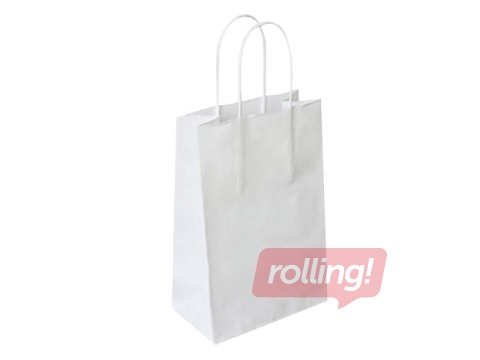 Бумажный пакет с плетеной ручкой 140x80x210мм, белый