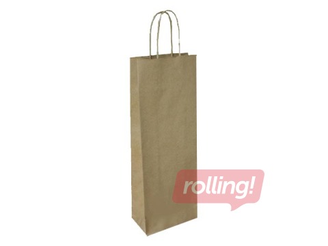Paper gift bag with twisted handle for bottles 140x80x390mm, brown