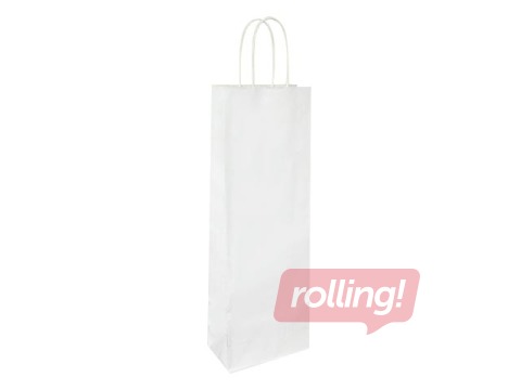 Бумажный пакет с плетеной ручкой для бутылок, 140x80x390мм,белый