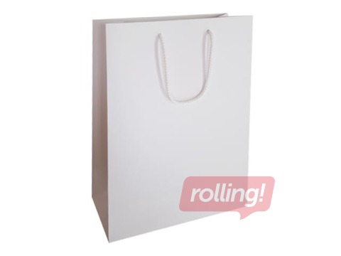 Paper bag with fabric handle, matte white, 230x100x330mm