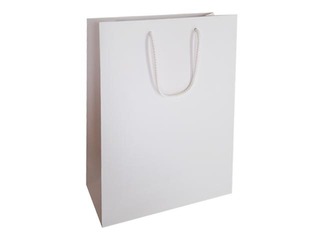 Paper bag with fabric handle, matte white, 230x100x330mm