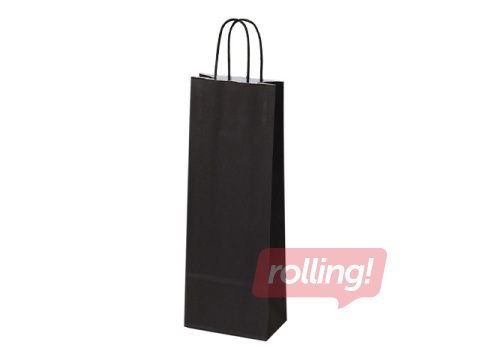 Papīra maisiņš ar pītu rokturi pudelēm, kraftpapīra, melns/balts, 140x80x390mm