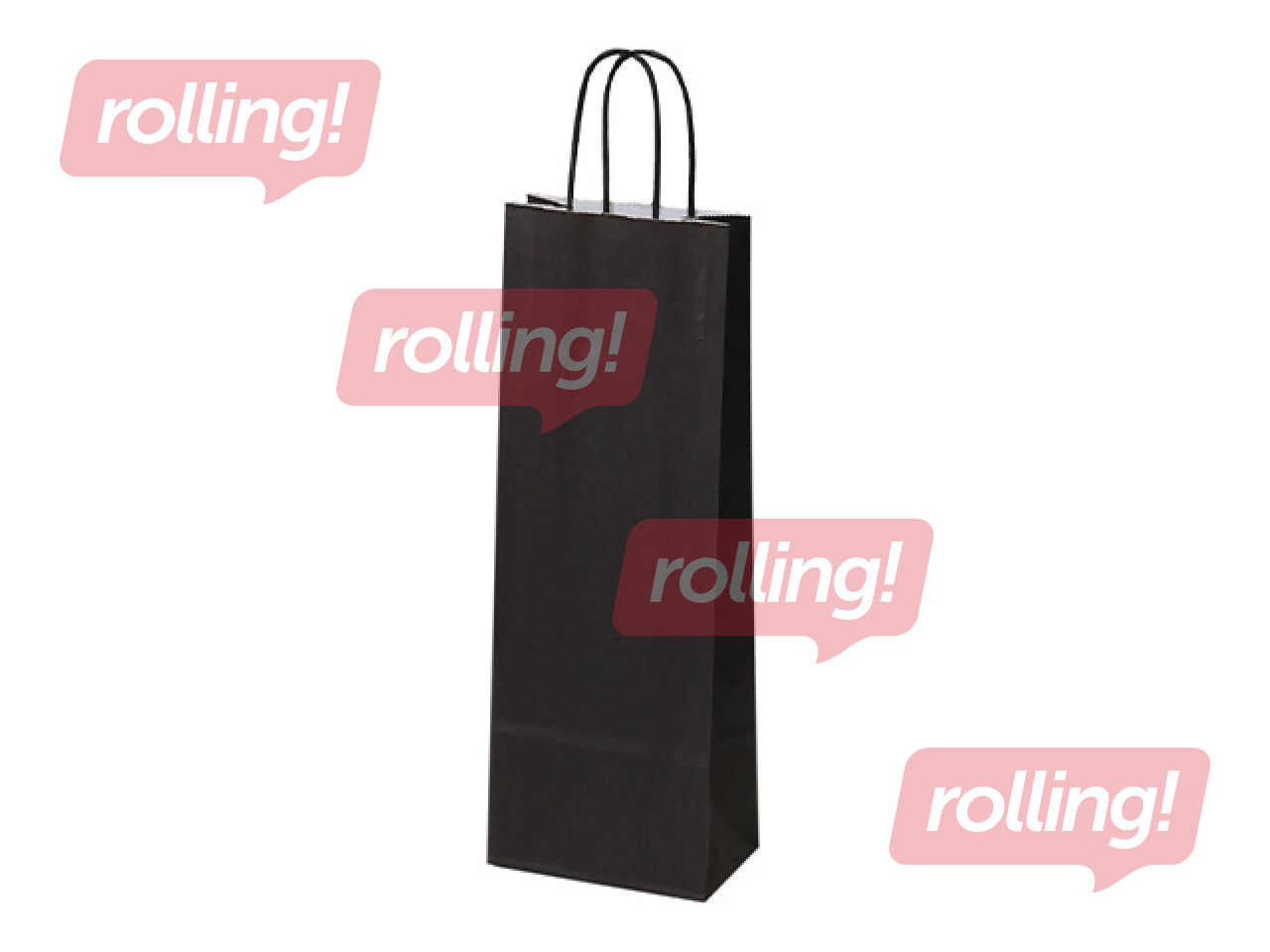 Papīra maisiņš ar pītu rokturi pudelēm, kraftpapīra, melns/balts, 140x80x390mm