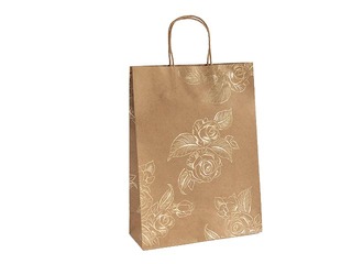 Paper bag with handles, 240x100x330mm, brown with gold flowers, 5 pcs