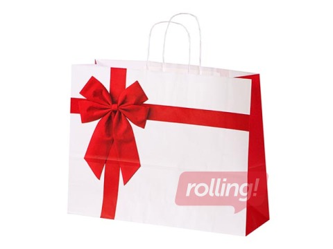 Dāvanu maisiņš papīra Rosette, 400x120x310 mm, balts