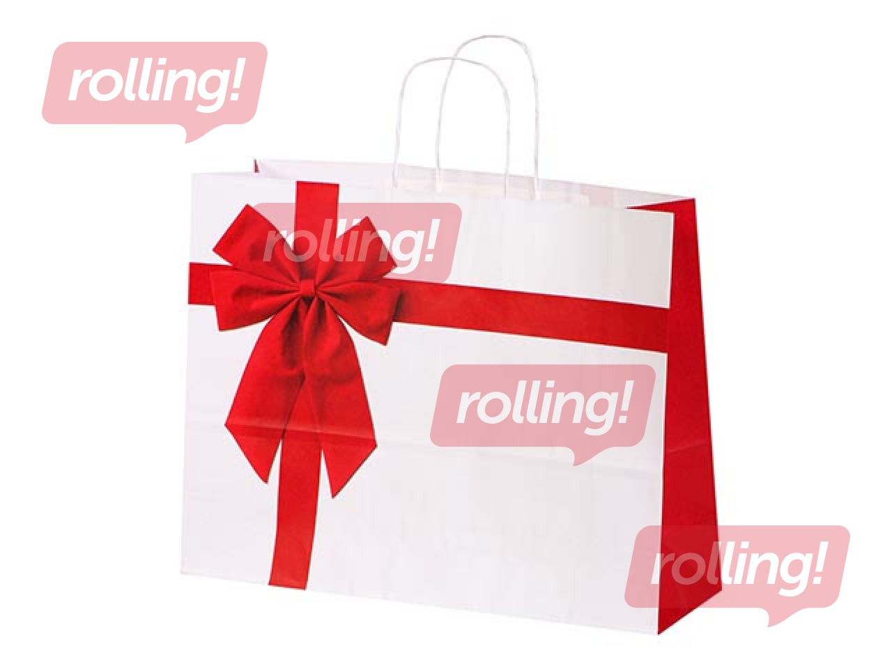 Dāvanu maisiņš papīra Rosette, 400x120x310 mm, balts