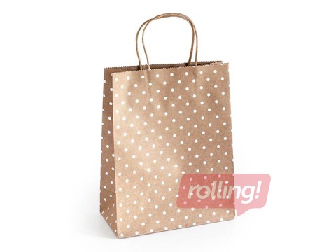 Paper bag with handles, 200x100x250mm, brown with silver dots, 5 pcs