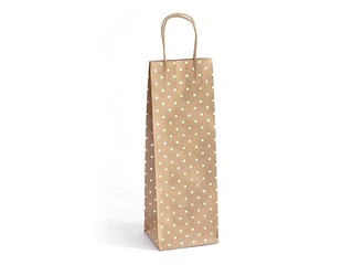 Paper bag with handles, 120x100x350mm, brown with gold dots, 5 pcs