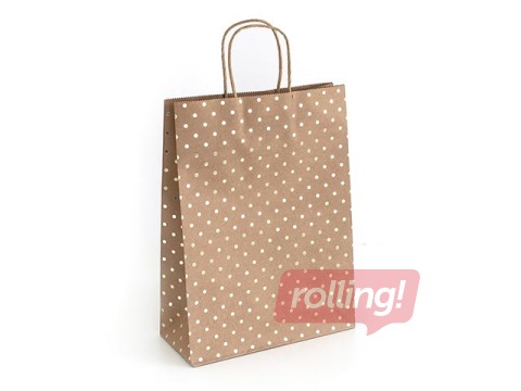 Бумажный пакет с ручками, 240x100x330мм, коричневый с золотыми точками, 5 шт.