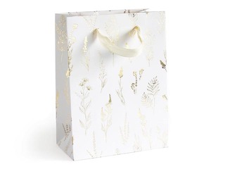 Paper bag with handles, 150x80x200mm, white with gold motif , 5 pcs