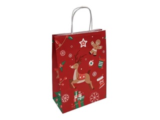 Christmas gift bag with handles, kraft paper, red, 220x100x310mm