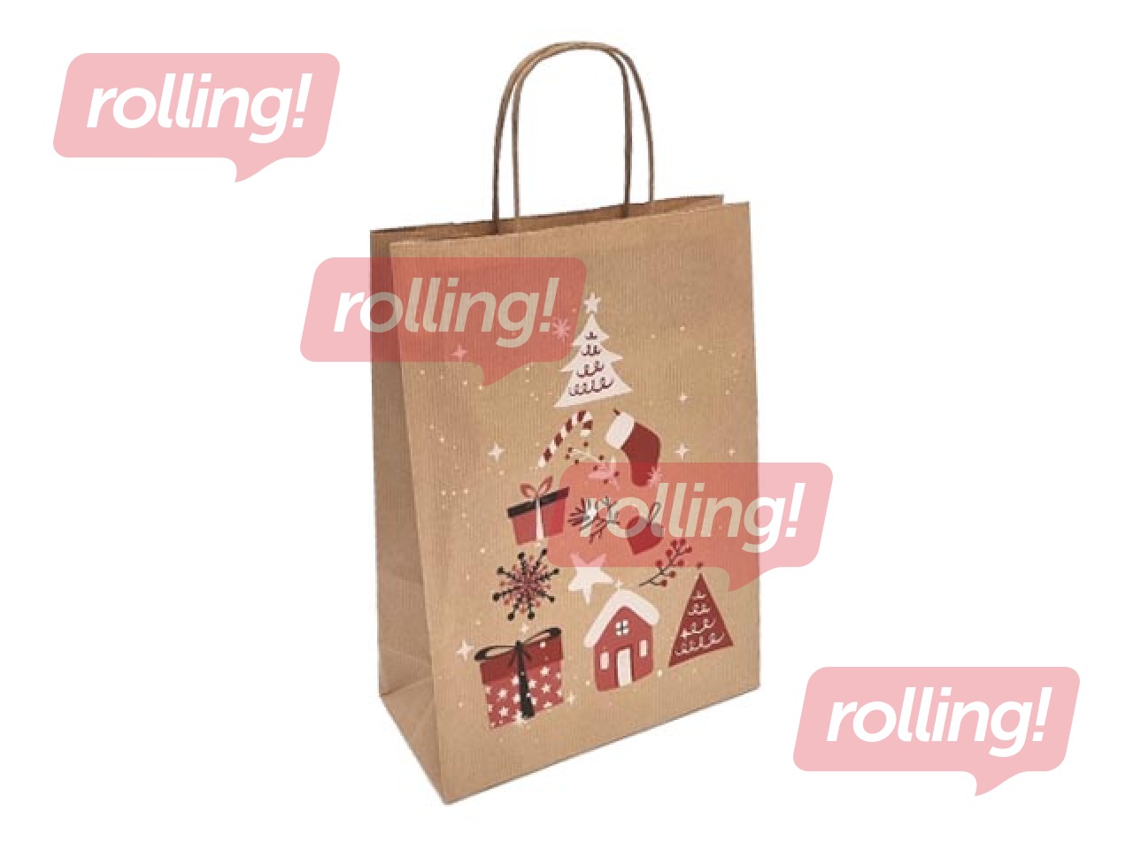 Ziemassvētku dāvanu maisiņš ar rokturiem, kraftpapīra, brūns, 220x100x310mm