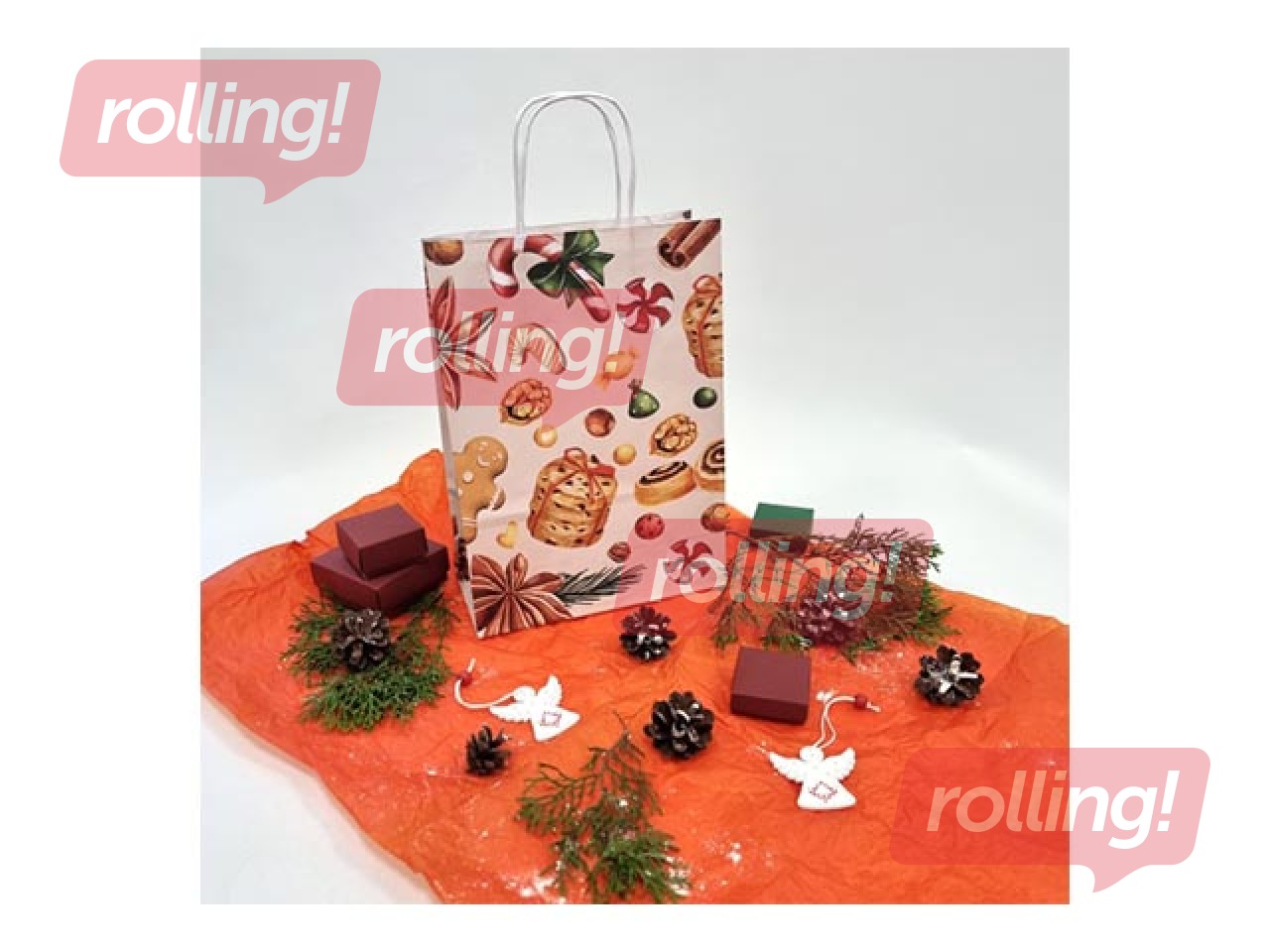 Ziemassvētku dāvanu maisiņš ar rokturiem, kraftpapīra, brūns, 220x100x310mm