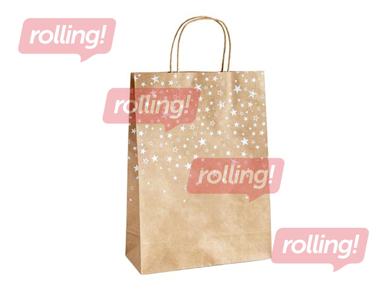 Paper bag with handles, brown with golden stars, 240x100x330mm, 5 pcs.