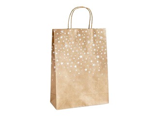 SALE Paberist kinkekott sangadega, pruun, kuldsete tähtedega, 240x100x330mm, 5 tk.