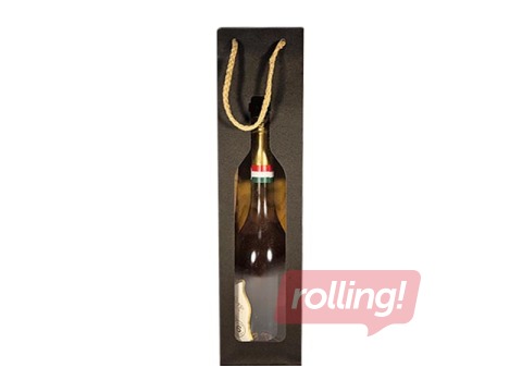 Paper gift bag for bottles with window, black, 90x85x370mm