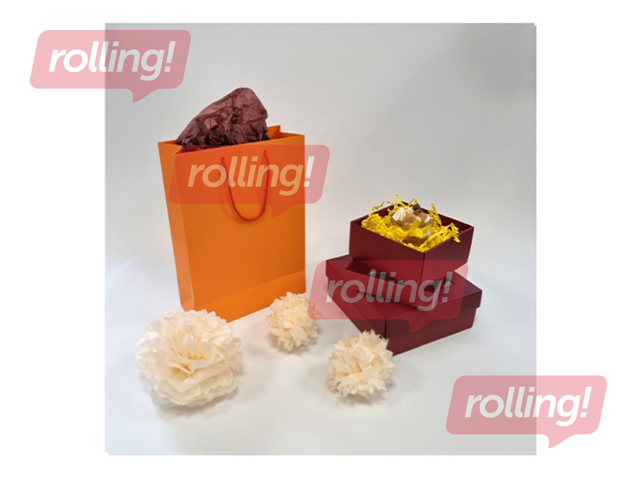 Papīra maisiņš ar rokturiem, oranžs, 230x100x330mm