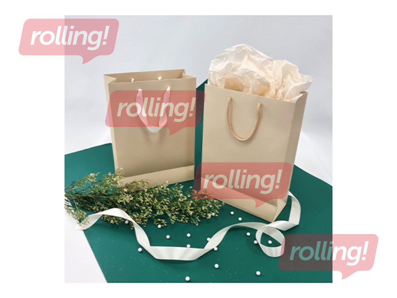 Paper bag with handles, beige, 230x100x330mm