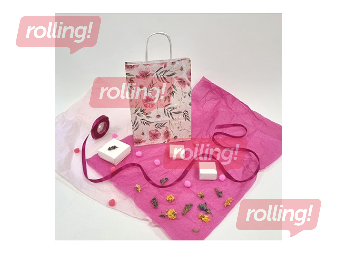 Dāvanu maisiņš ar vītu rokturi un dizainu, 220x100x310mm