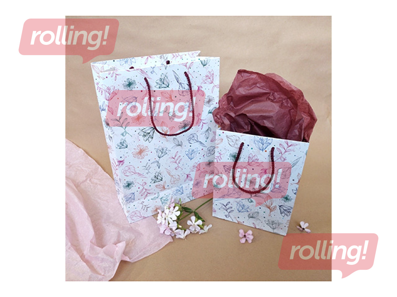 Papīra maisiņš ar rokturiem un dizainu, 160x80x220mm