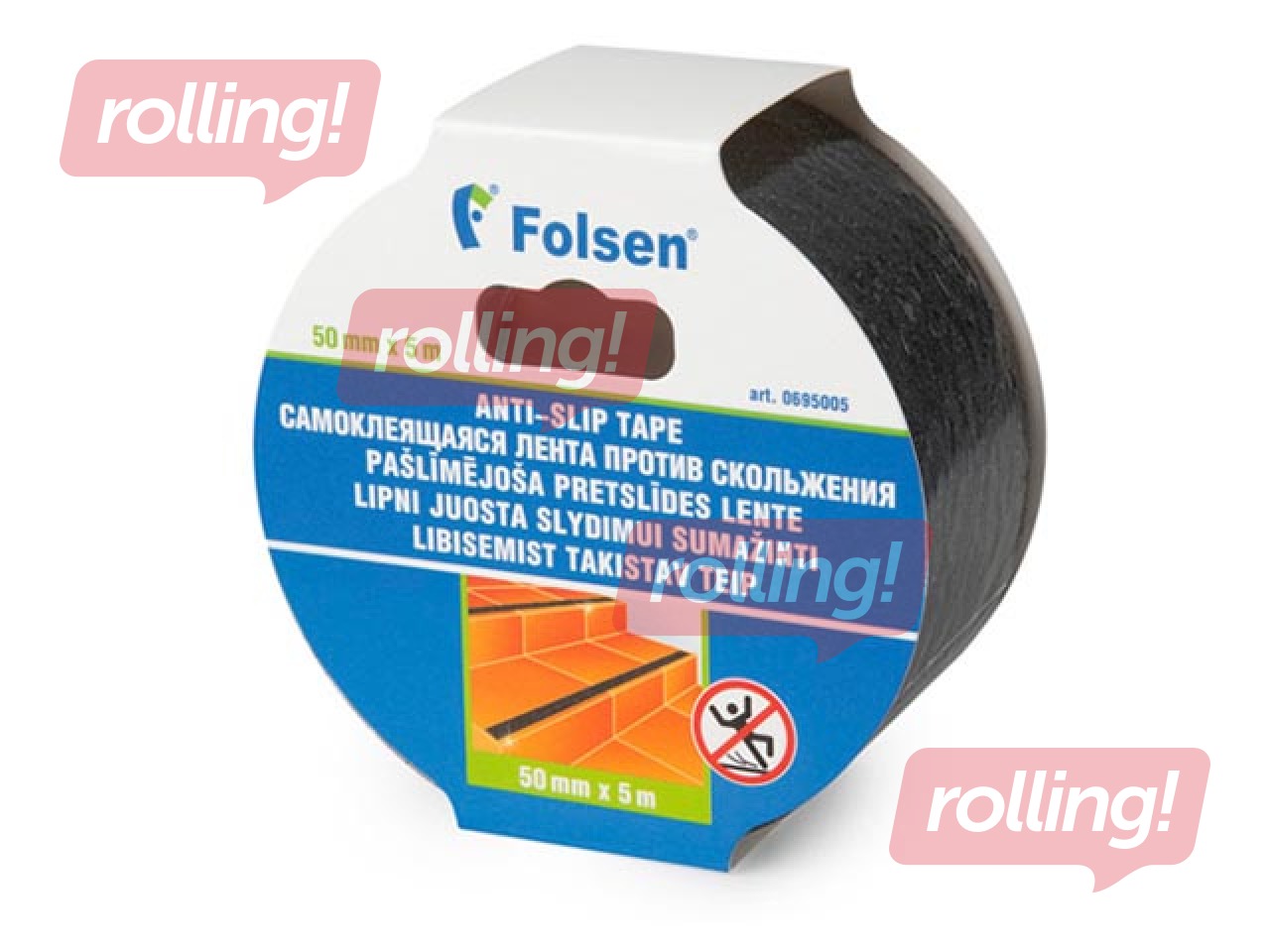 Grīdas marķēšanas līmlente Folsen, 50 mm x 5m, melna