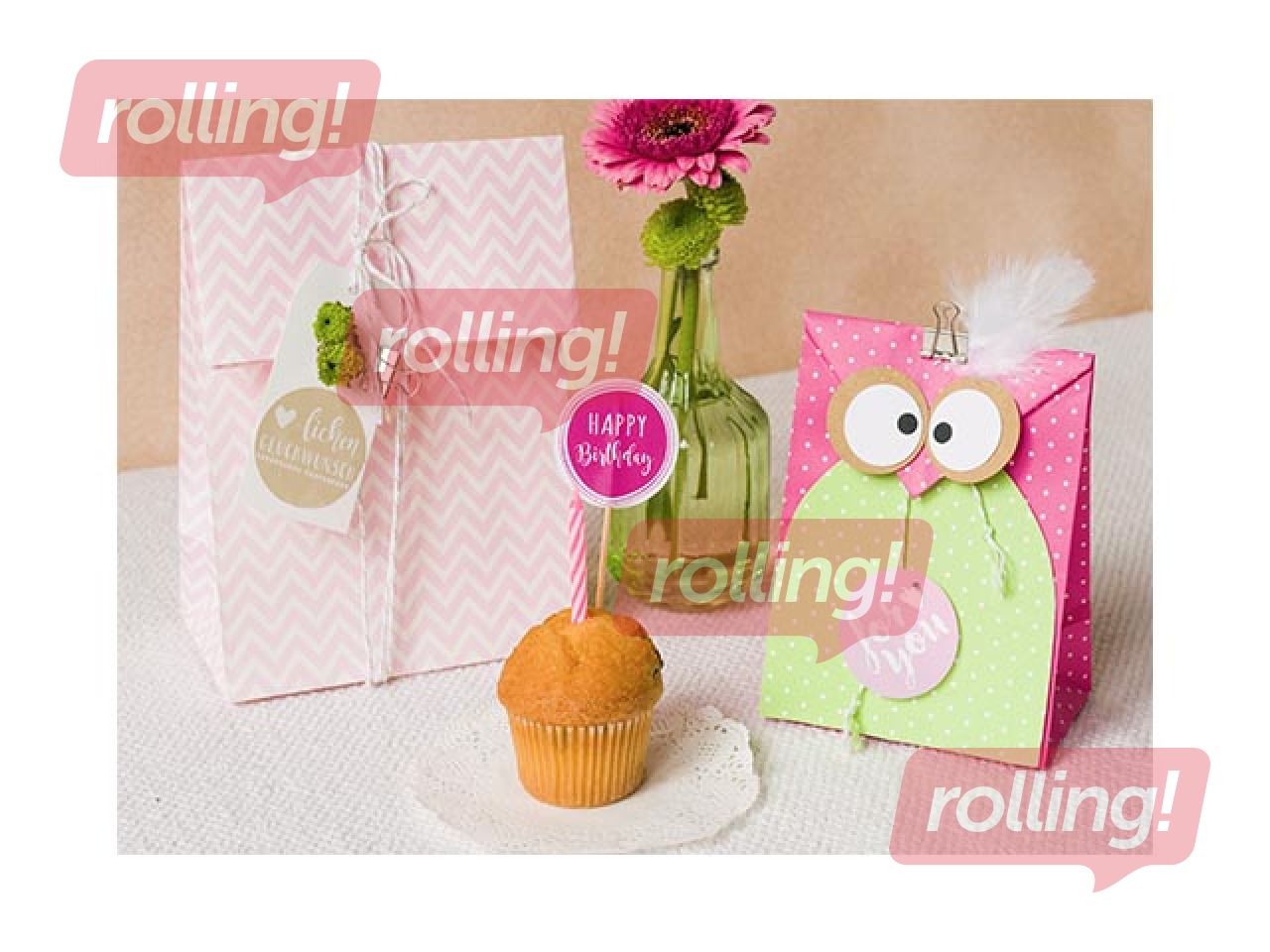 Maisiņi papīra,12 gab, 2 veida rozā krāsas motīvi