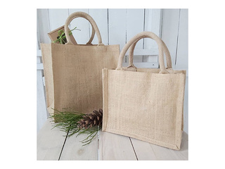 Bag with handles, jute fabric, brown, 300x190x300mm