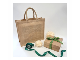 Bag with handles, jute fabric, brown, 390x150x350mm