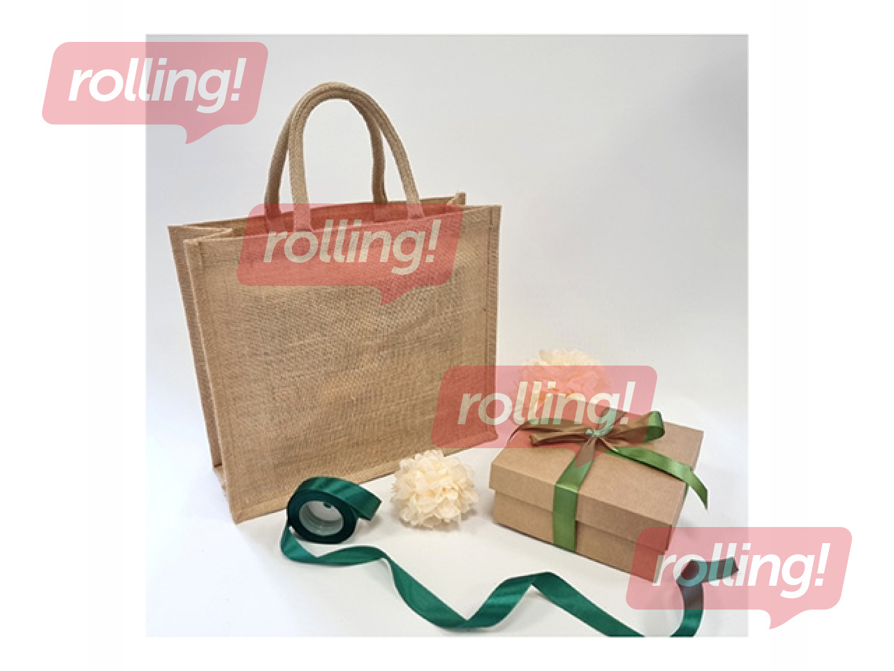 Bag with handles, jute fabric, brown, 390x150x350mm
