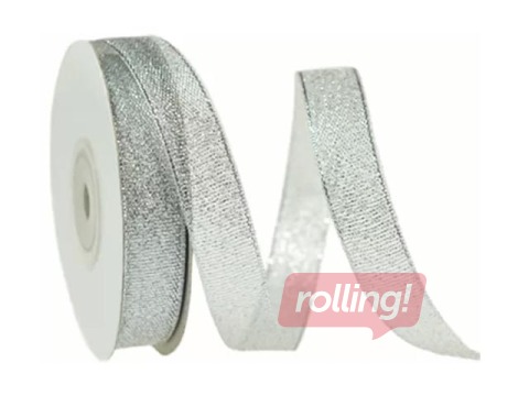 Decorative ribbon 12 mm/ 18 m, brocade, silver