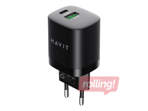 Lādētājs Havit UC30 USB + Type C, 30W, melns