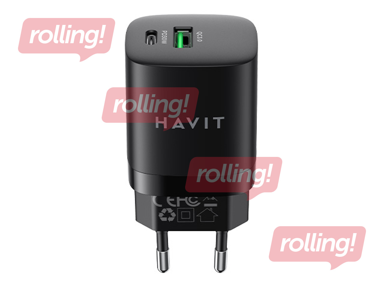 Lādētājs Havit UC30 USB + Type C, 30W, melns