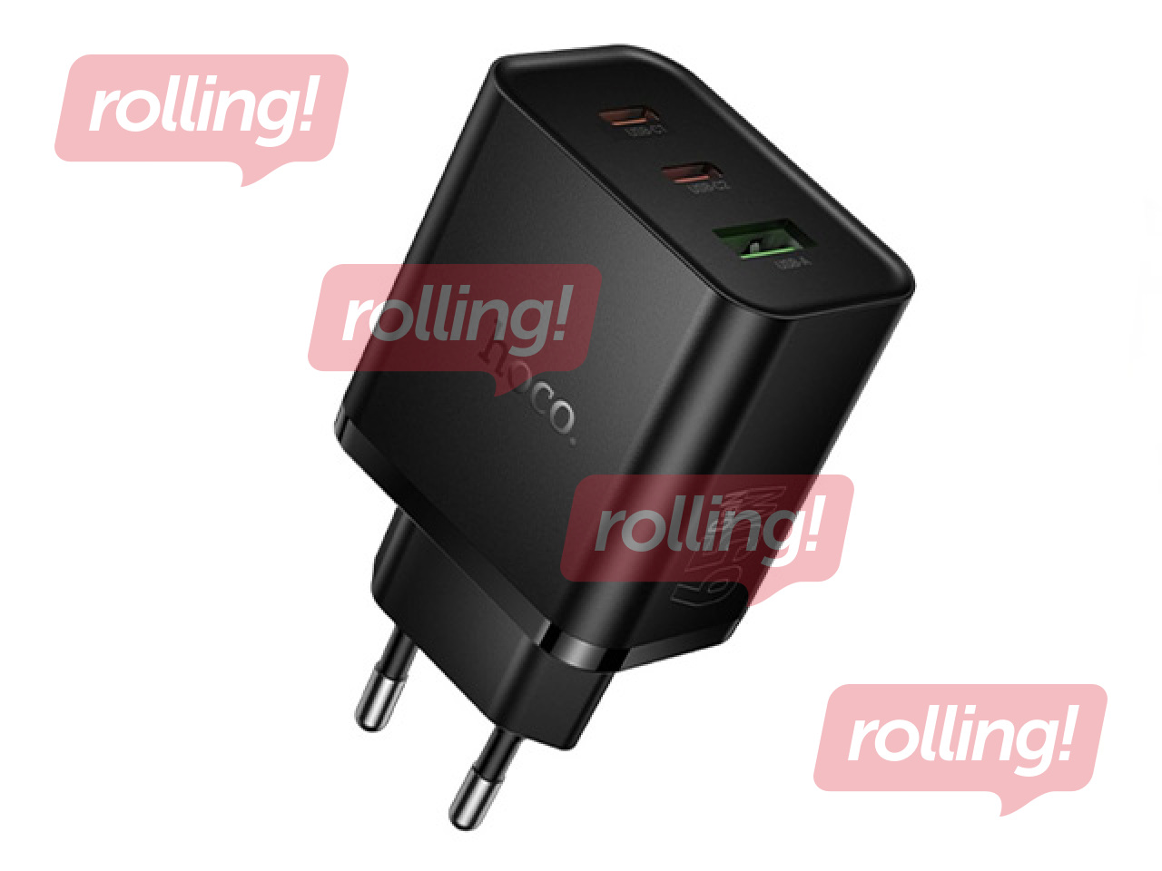 Lādētājs Hoco N75 USB + 2x Type C, 65W, melns